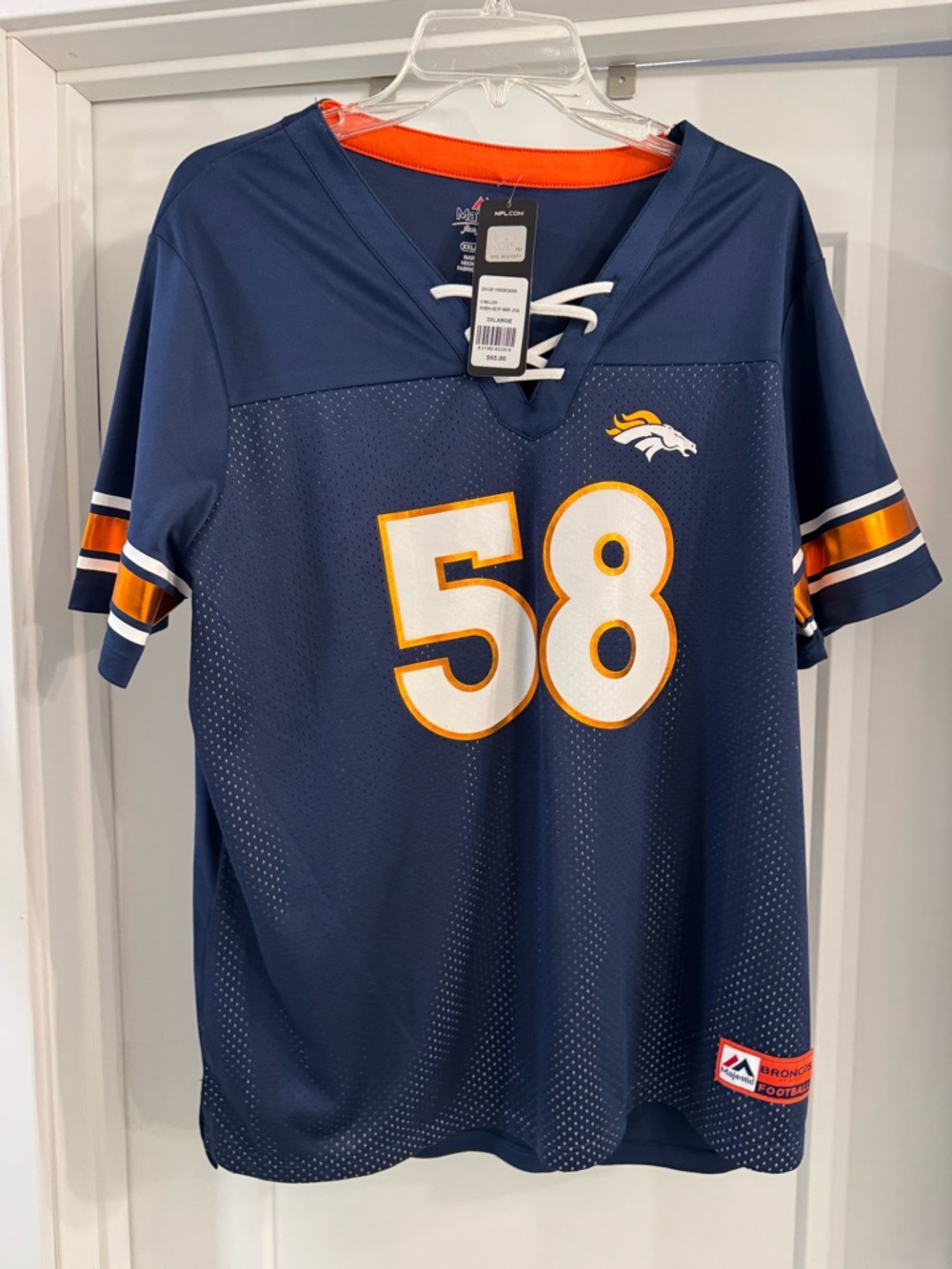 NFL Denver Broncos Navy and Orange Lace-Up Football Jersey